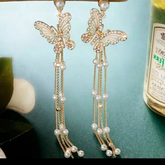 🎀Stunning Pearl Butterfly Long Tassel Earr - Picture 3 of 8